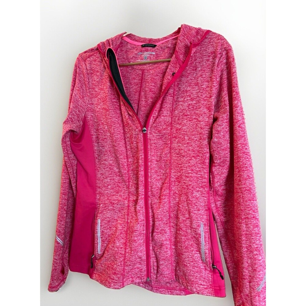 Brooks Full Zip Jacket, Pink, Hooded Sz Women's Large Equilibrium Technology